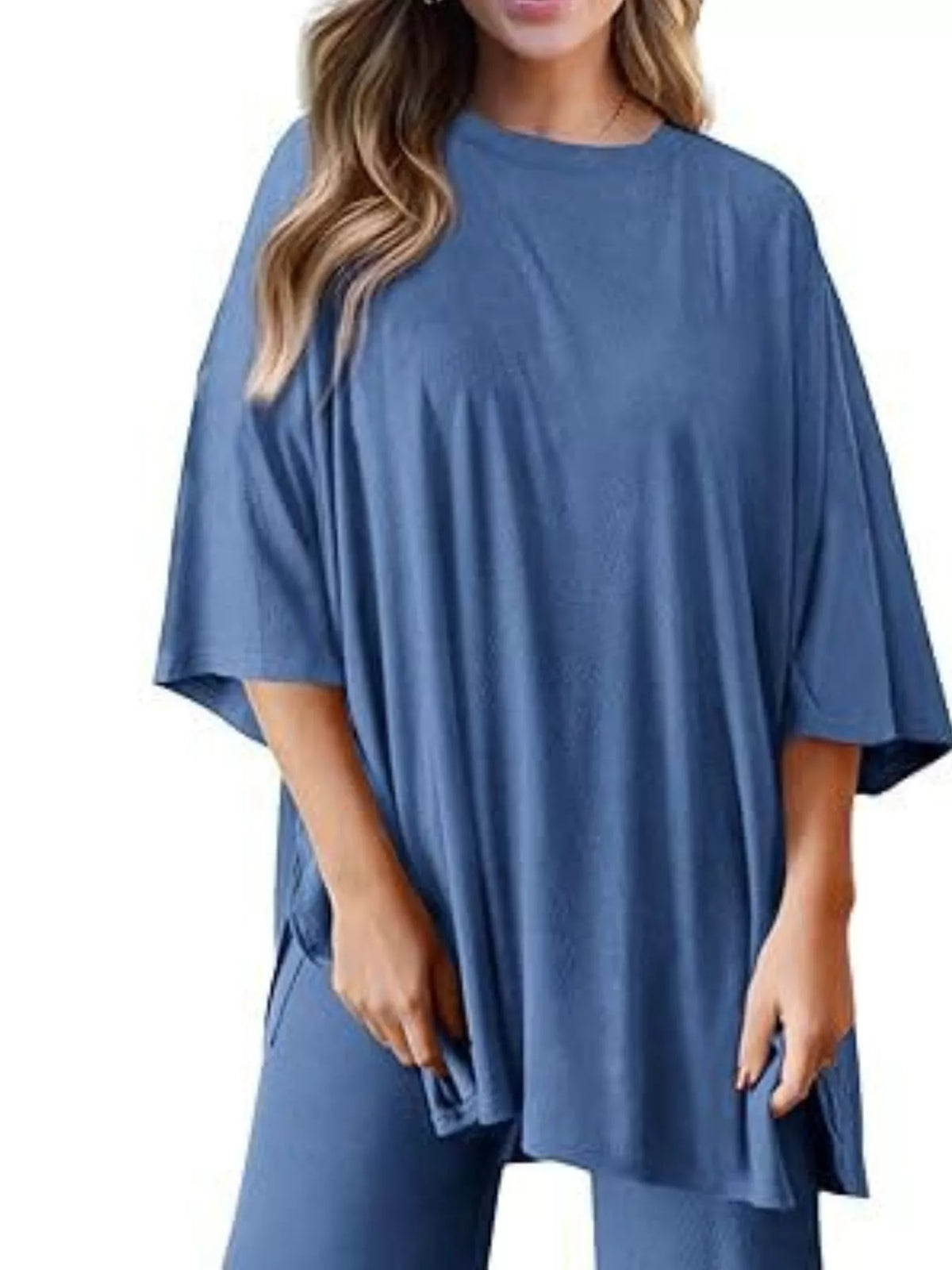 Slit Round Neck Top Pants Set (3)