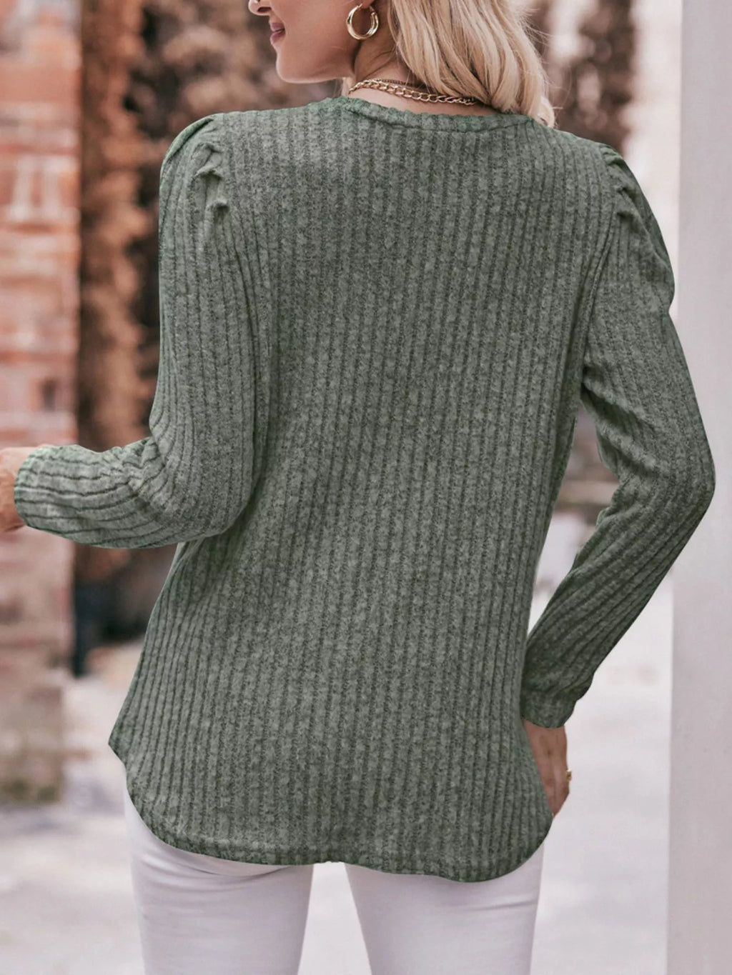 Ribbed Knit Puff Sleeve T-shirt (19)