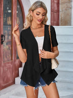 Eyelet Open Front Short Sleeve Cover Up (13)