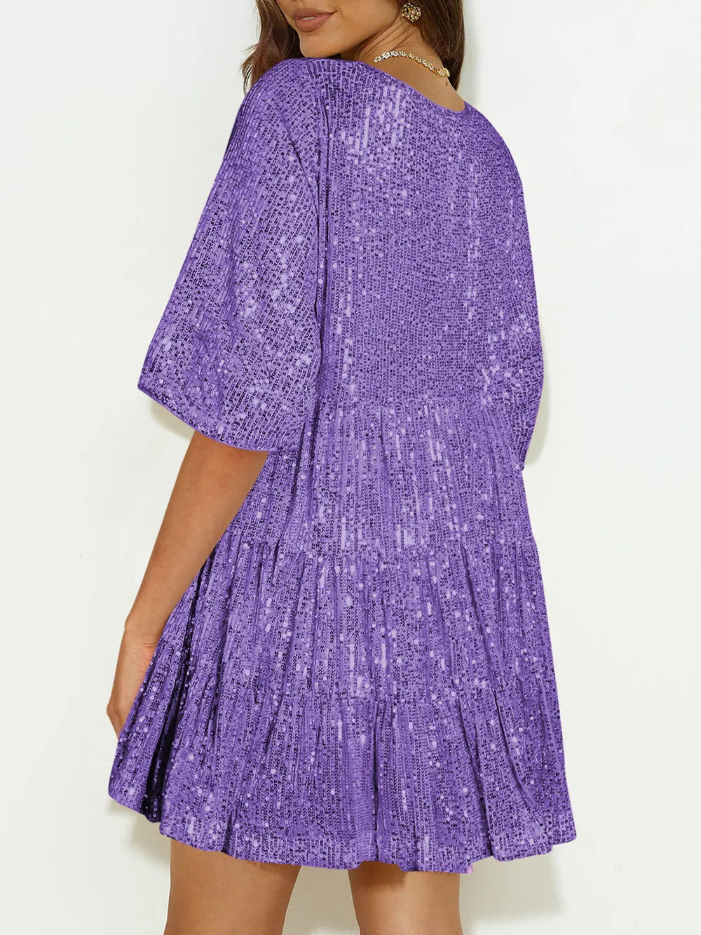 Sequin Round Neck Half Sleeve Mini Dress (15)