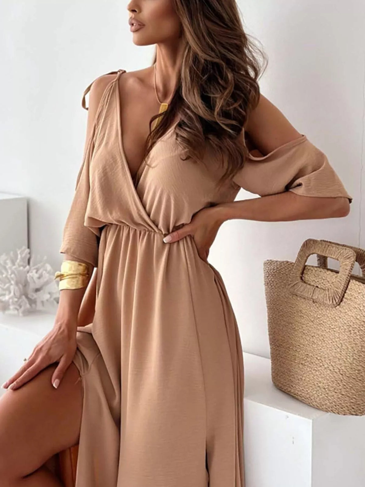 Slit Cold Shoulder Maxi Dress (12)