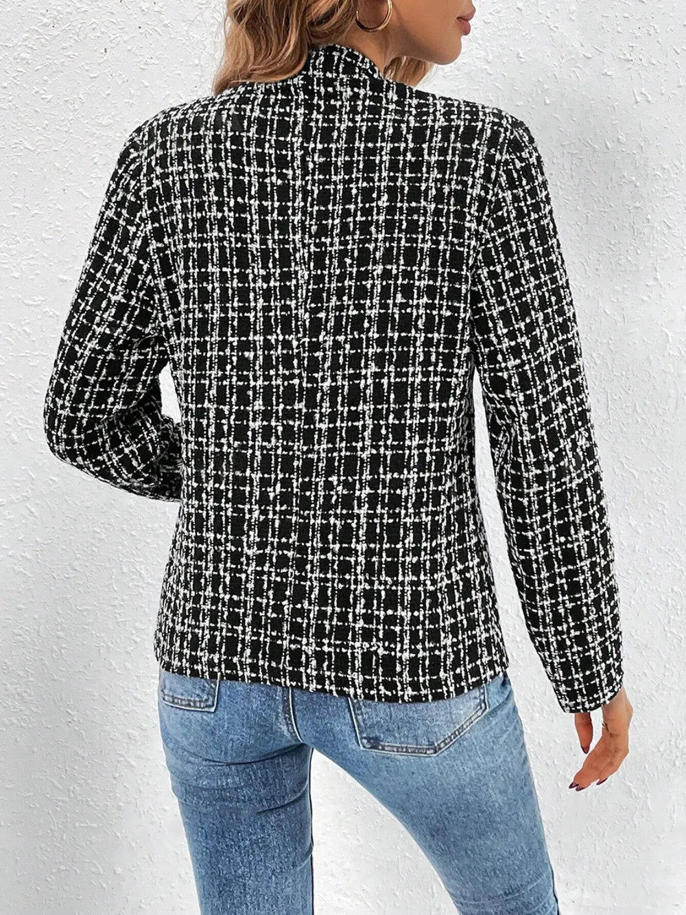 Plaid Open Front Long Sleeve Jacket (7)