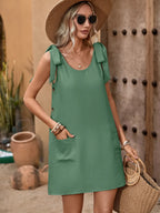 Scoop Neck Tie Shoulder Mini Dress (11)