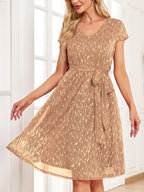 V-neck Metallic Print Dress (8)