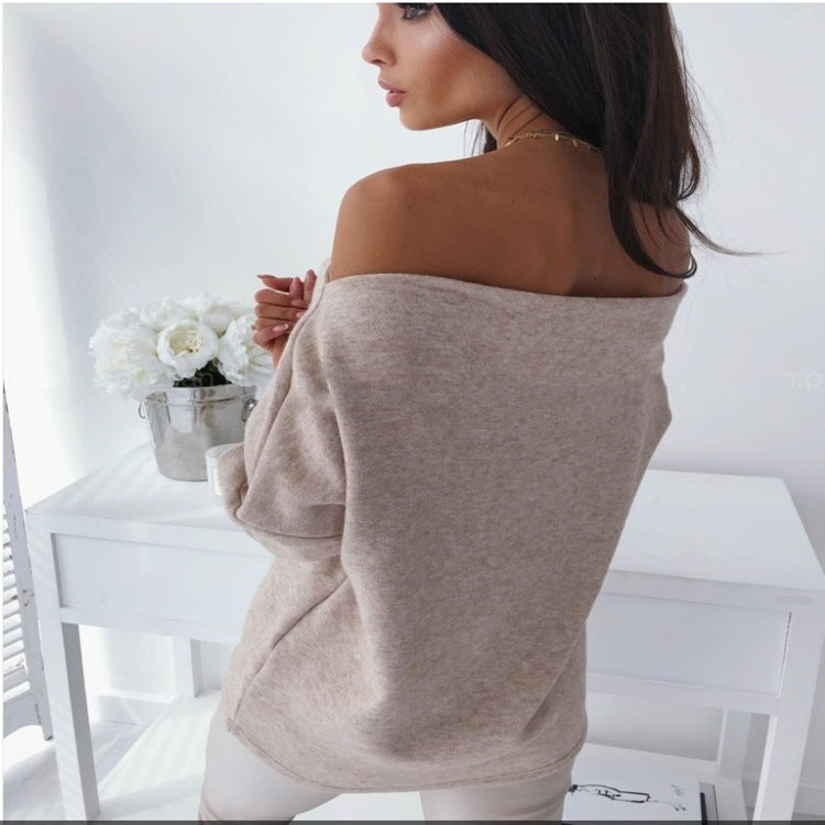 One-line Collar Button Long Sleeve Solid Color Base photo 3