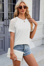 Openwork Round Neck Short Sleeve T-shirt