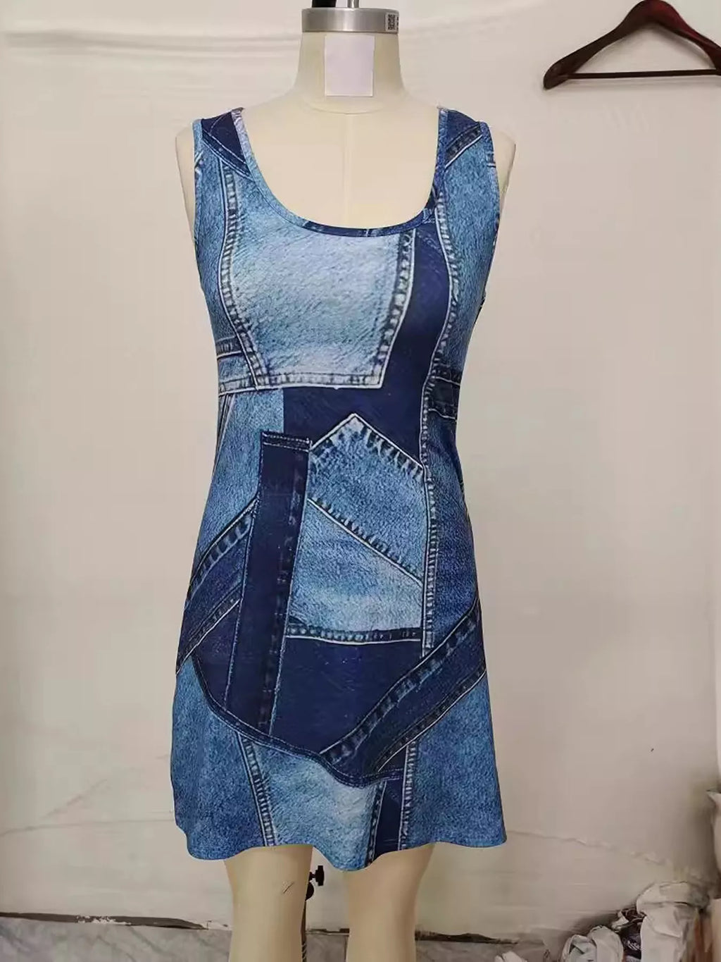 Patchwork Denim Sleeveless Dress (3)
