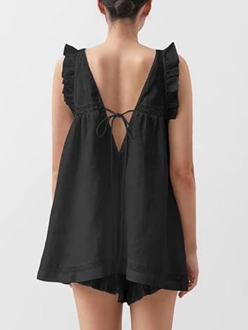 Ruffle Trim V-neck Top Shorts Set (15)