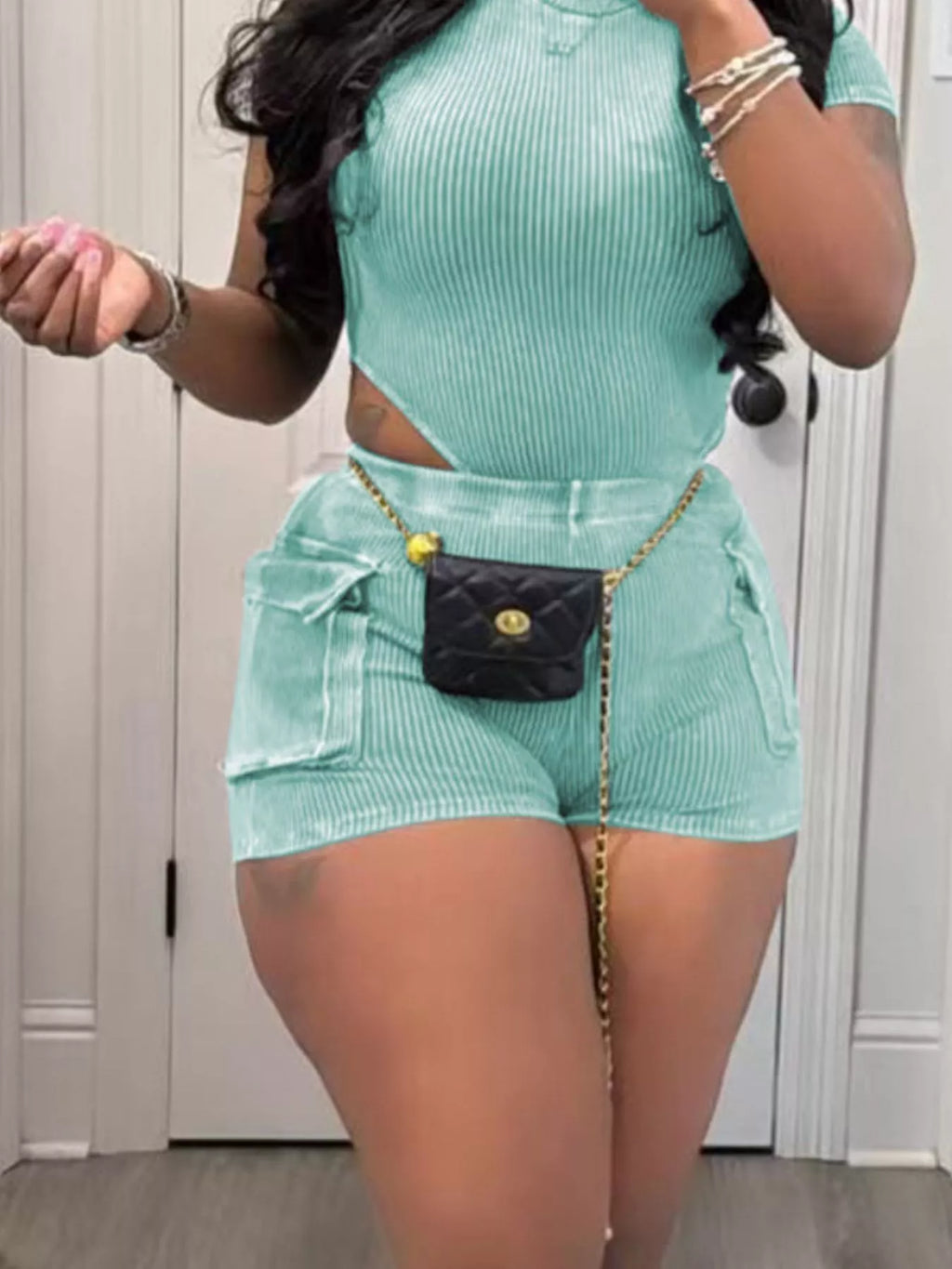 Ribbed Knit Bodysuit Shorts Set (22)