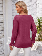 Smocked V-neck Long Sleeve Blouse (24)