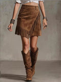 Fringed Wrap Mini Skirt