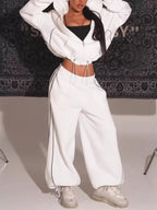 Cropped Zip-up Hoodie Wide-leg Sweatpants Lounge Set