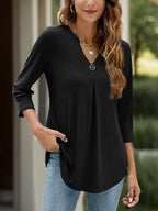 Notched Three-quarter Sleeve T-shirt
