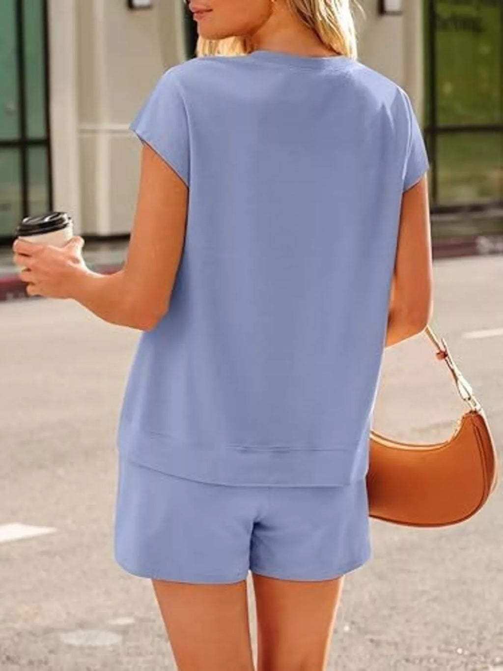 Button Detail Short Sleeve Top Shorts Set (16)