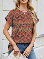 Printed Round Neck Short Sleeve Top (33)