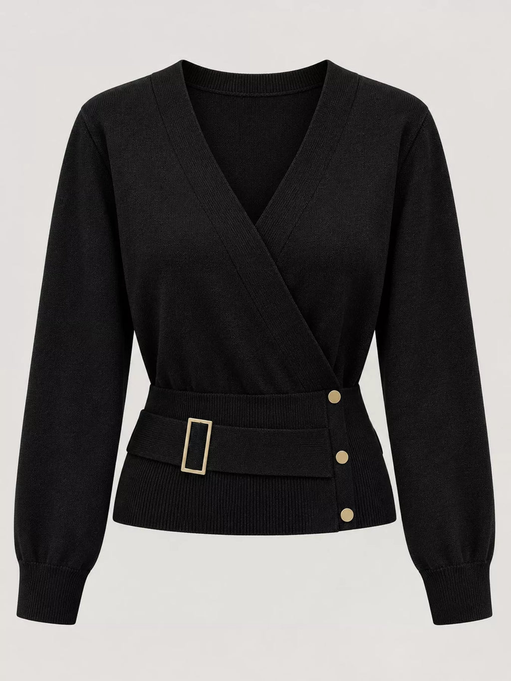 Surplice Elastic Waist Long Sleeve Knit Top (27)