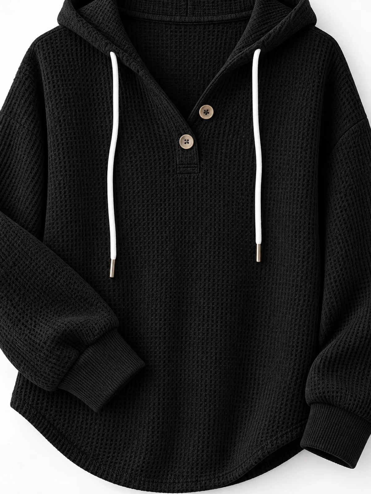 Full Size Waffle Knit Button Detail Hoodie Plus (24)