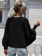 Horizontal Ribbing Dolman Sleeve Sweater (13)