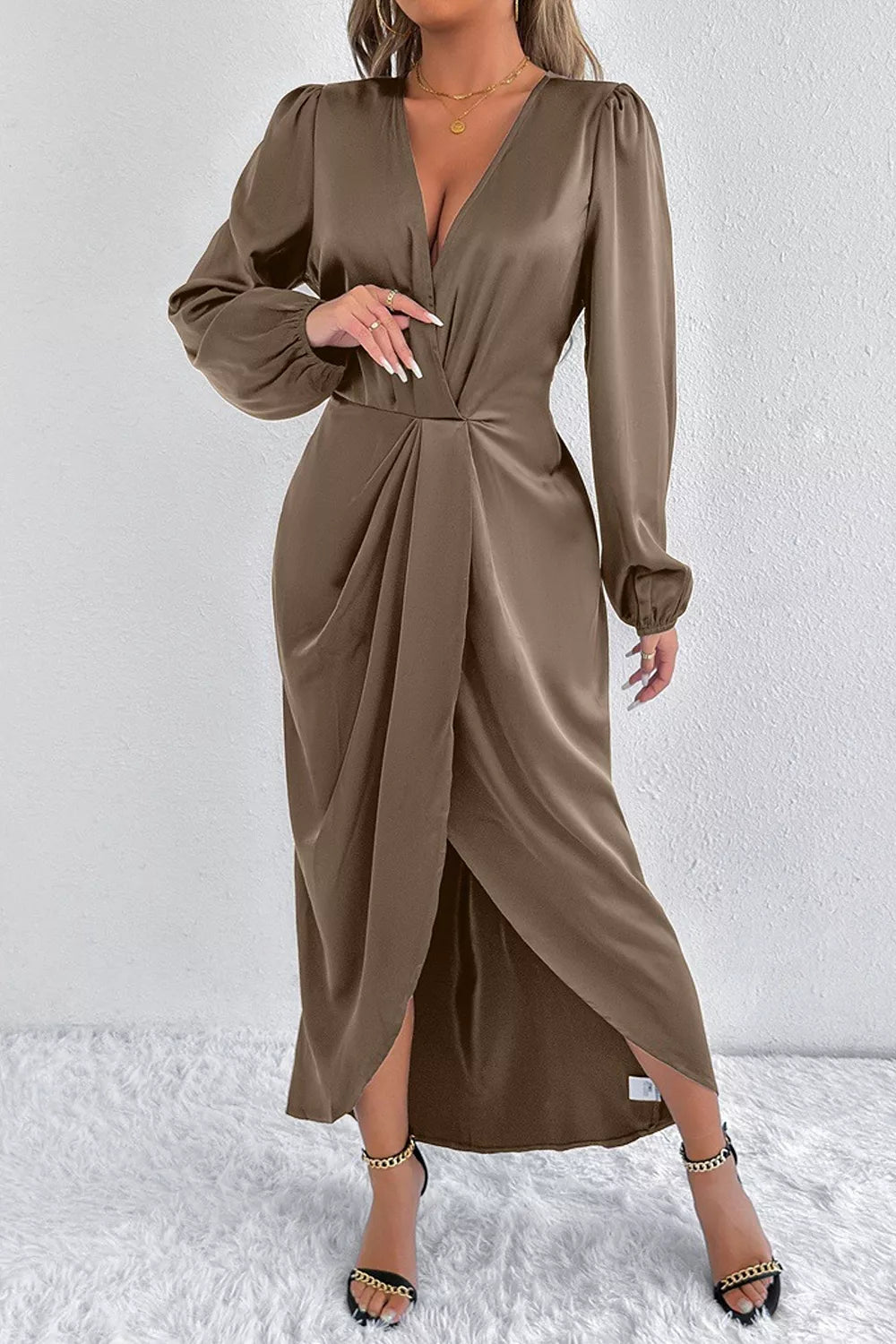 Satin Balloon Sleeve Midi Dress (26)