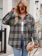 Pocketed Plaid Collared Neck Long Sleeve Shirt (18)