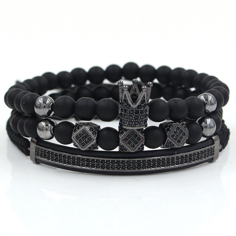 6mm Black Matte Micro-inlaid Crown Bracelet variant CJZBLXSL01449-Gun black