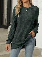 Ribbed Knit Round Neck Sweater (26)