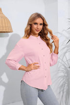 Mock Neck Buttoned Long Sleeve Shirt (2)