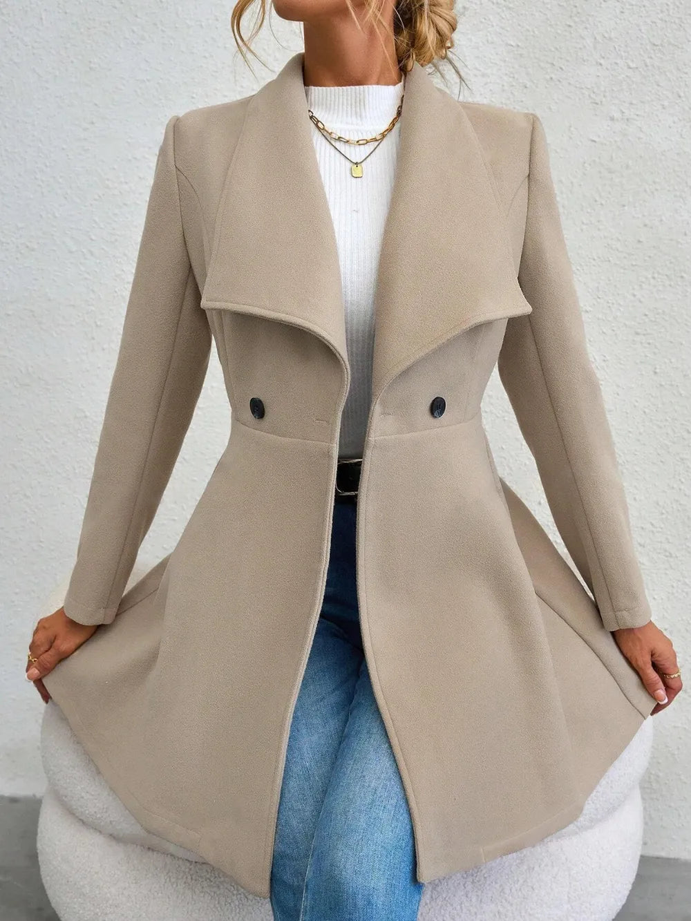 Collared Neck Button Up Long Sleeve Coat (11)