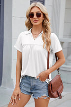 Ruched Johnny Collar Short Sleeve Blouse (6)