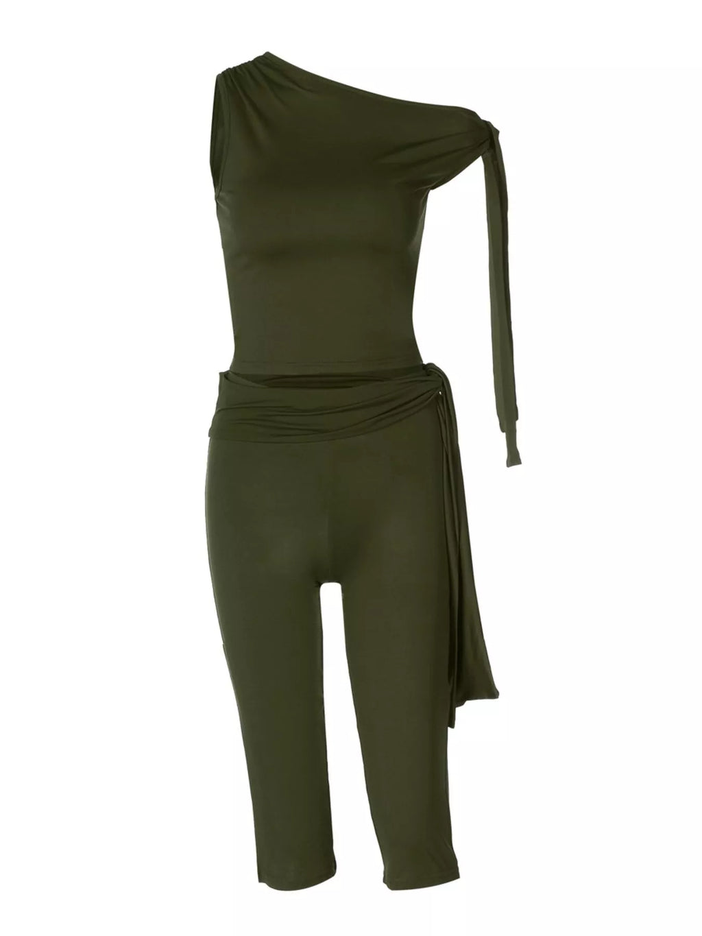 Asymmetrical One-shoulder Top Capris Set (4)