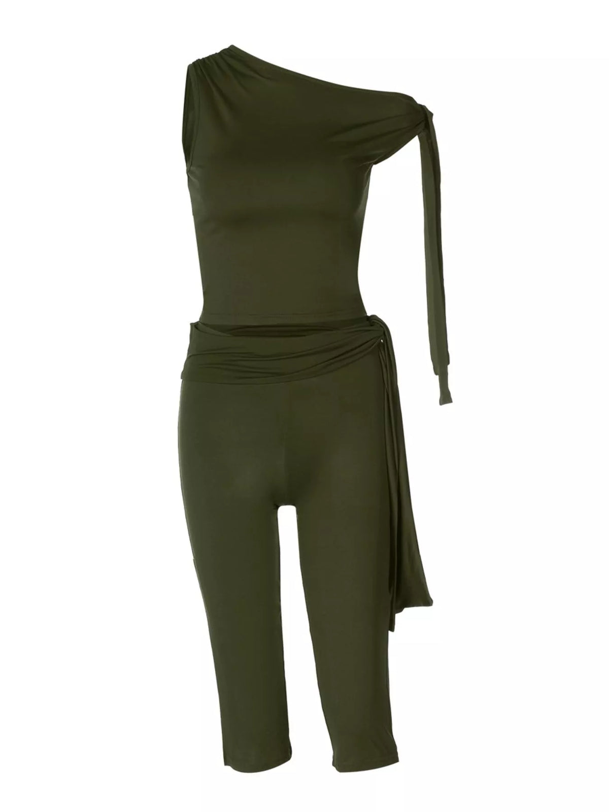 Asymmetrical One-shoulder Top Capris Set (4)
