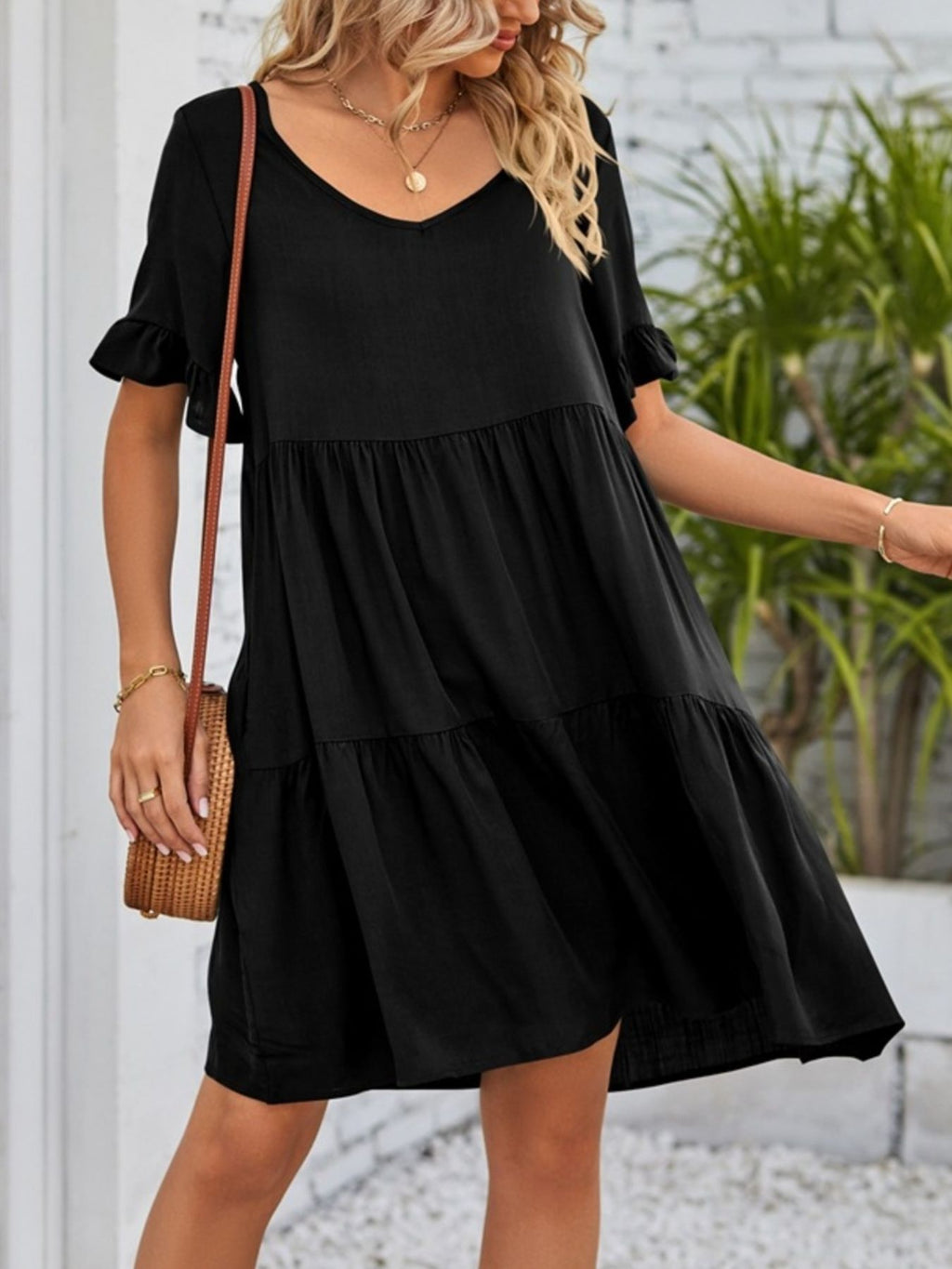 Ruffled Sleeve Tiered Mini Dress (7)