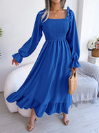 Smocked Square Neck Flounce Sleeve Dress (29)
