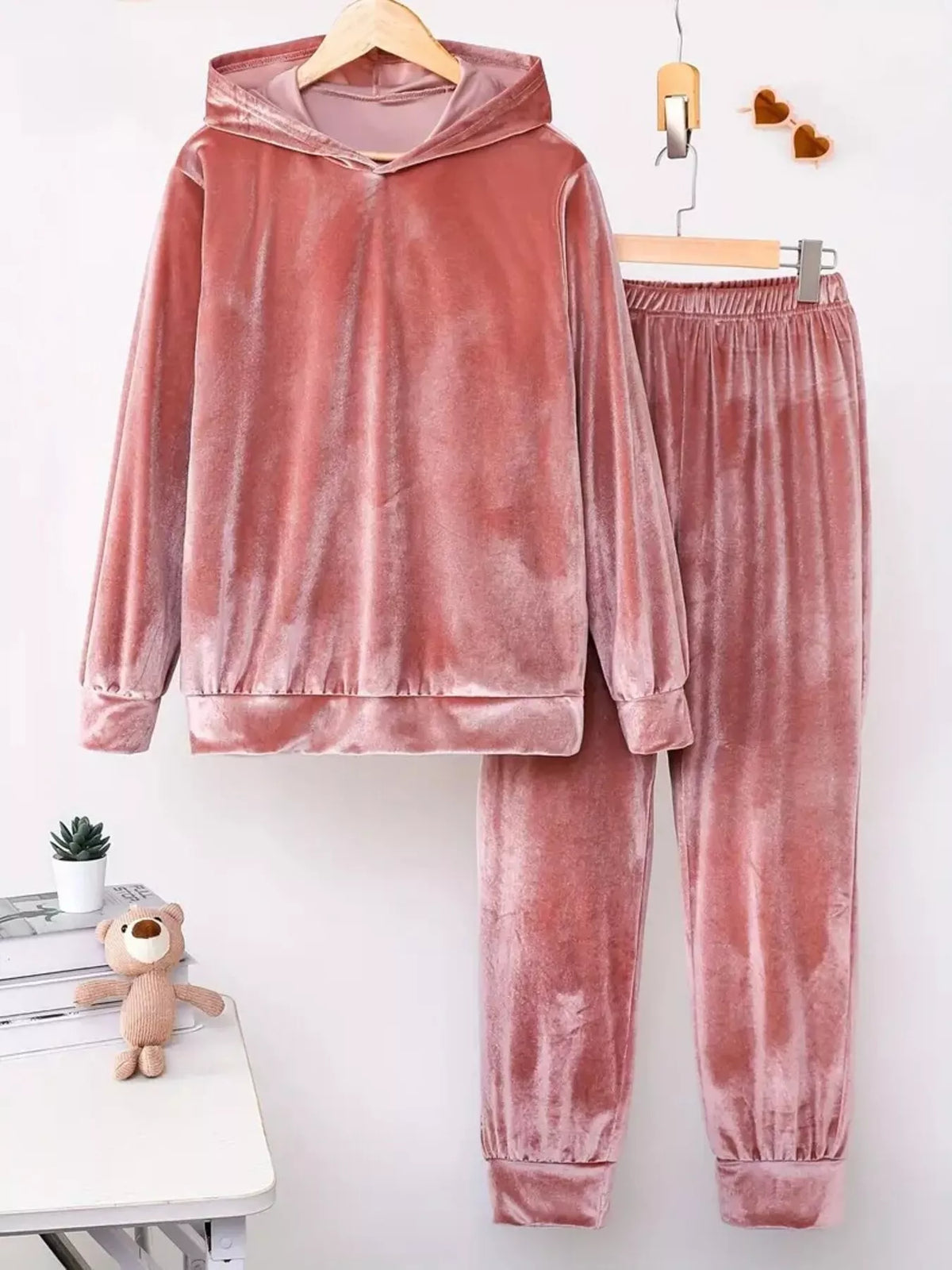 Full Size Velvet Hoodie Pants Set Plus