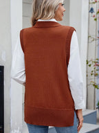 Buttoned Round Neck Sweater Vest (19)