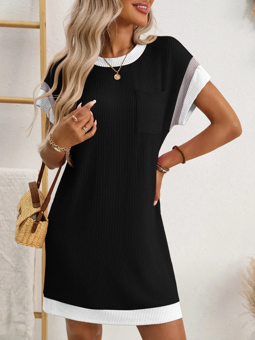 Round Neck Short Sleeve Mini Dress (23)