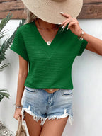Textured Solid Color Short Sleeve Top (3)