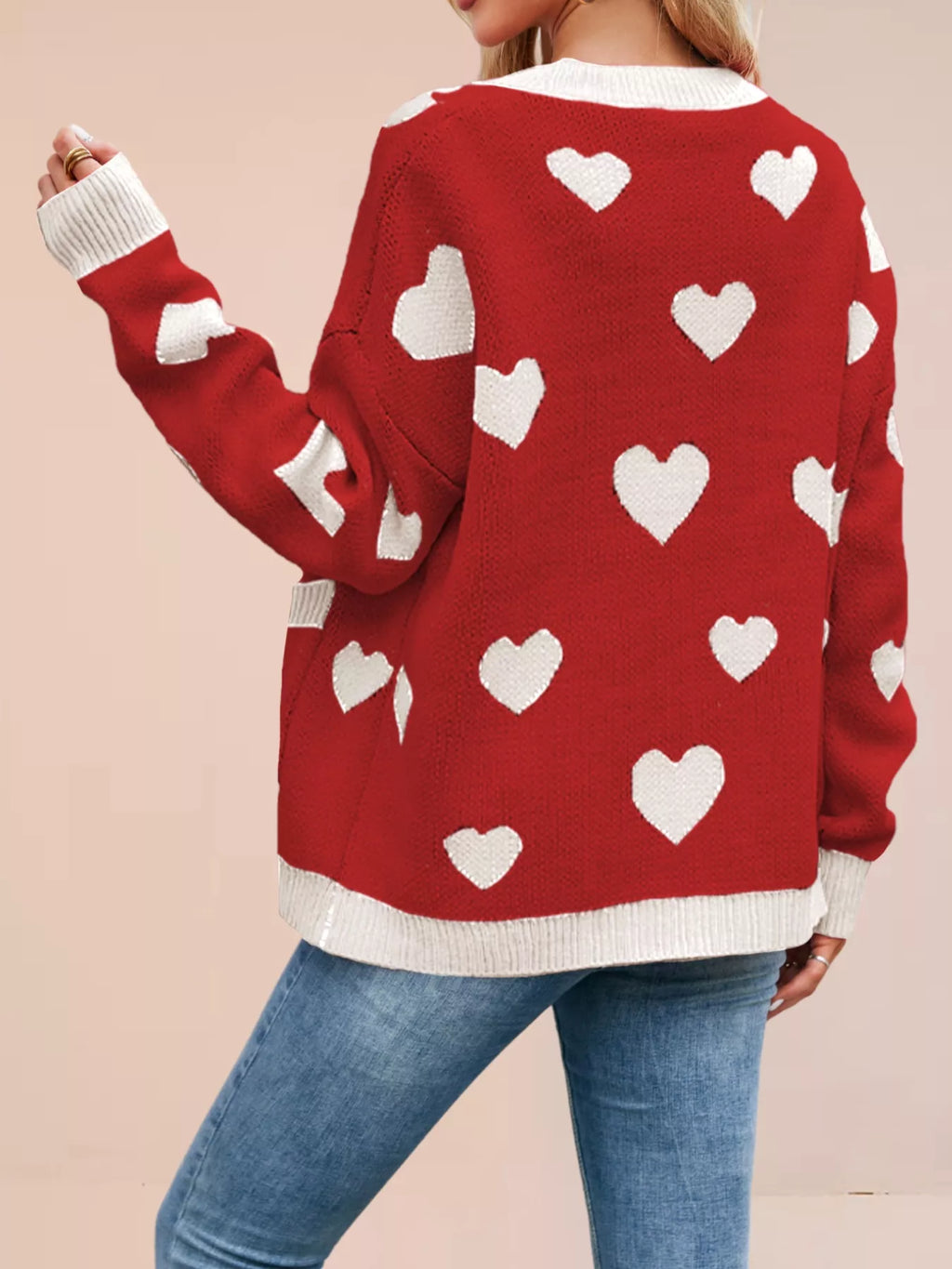 Heart Pattern Button-up Knit Cardigan (13)