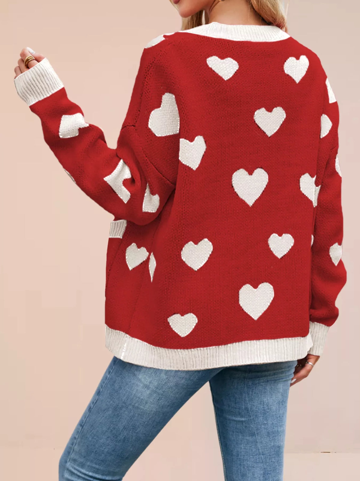 Heart Pattern Button-up Knit Cardigan (13)