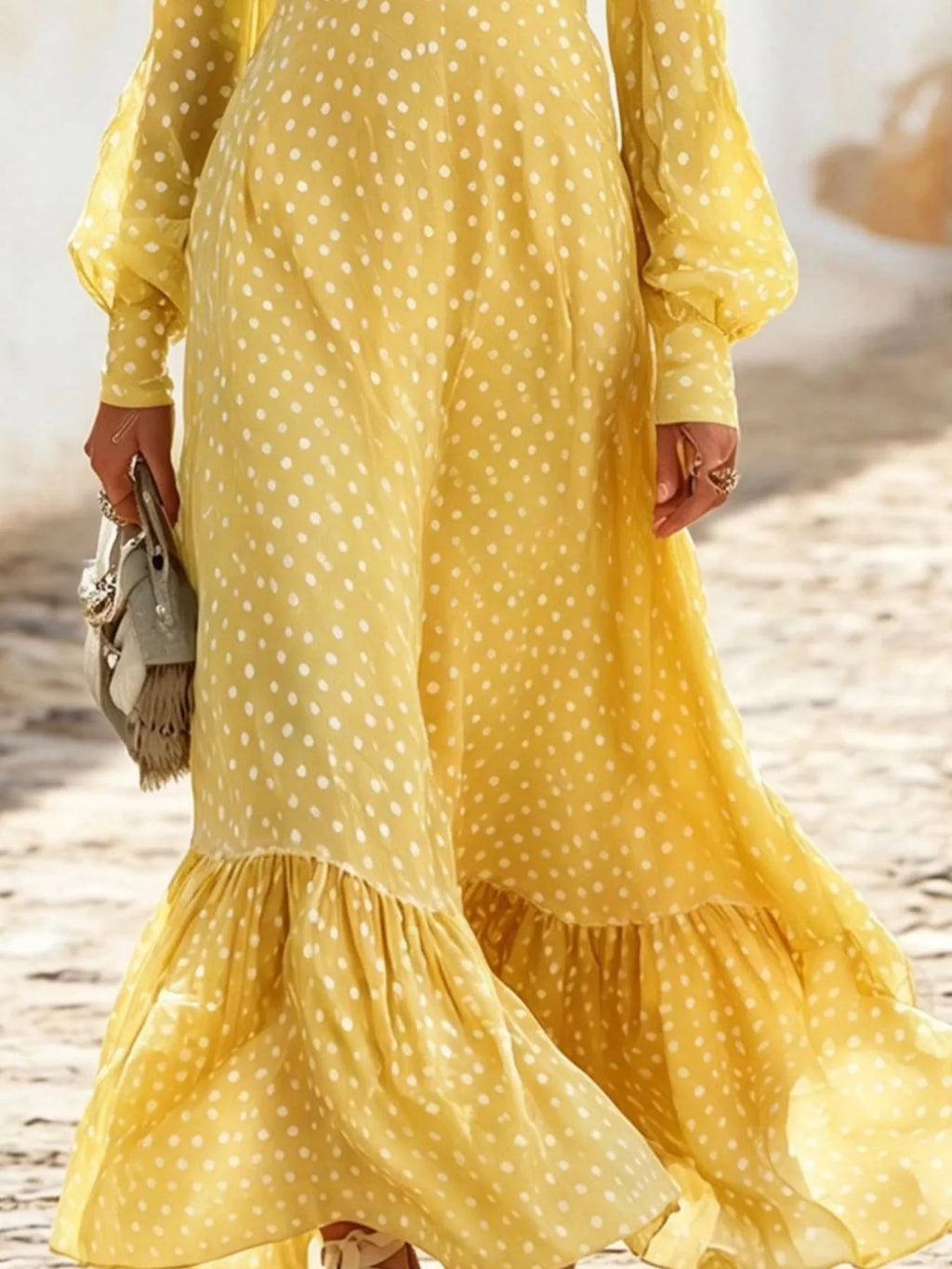 Full Size Polka Dot Ruffle V-neck Maxi Dress Plus (3)