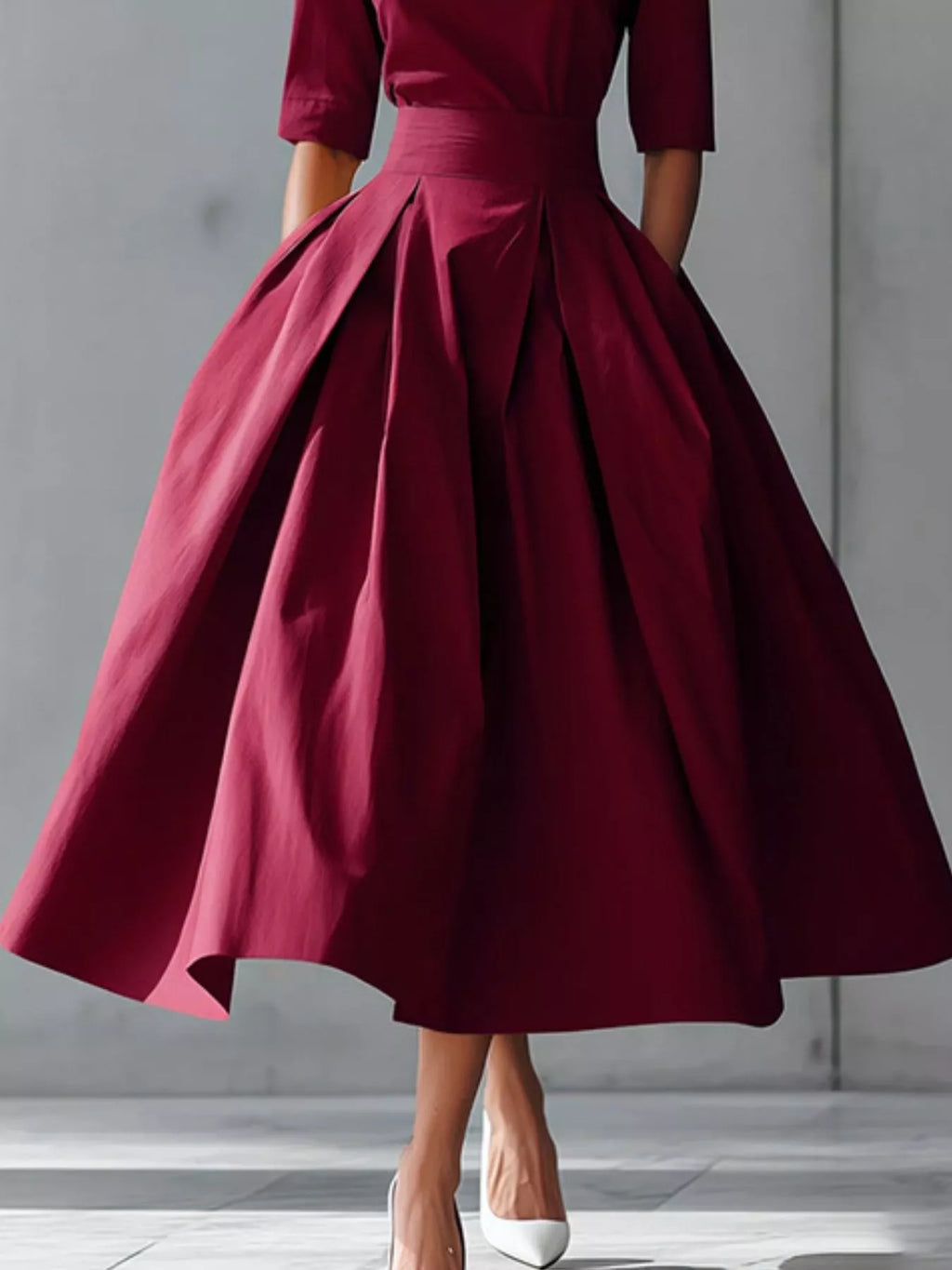 Round Neck A-line Midi Dress (12)