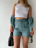 Button Up Shirt Shorts Set (26)