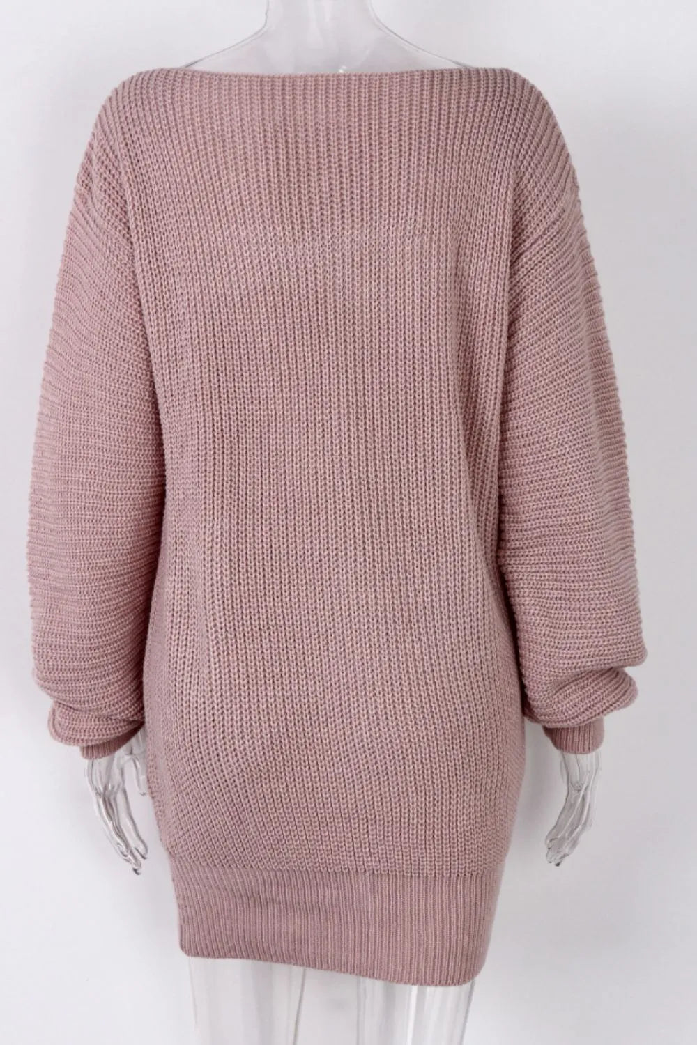 Boat Neck Long Sleeve Mini Sweater Dress (5)