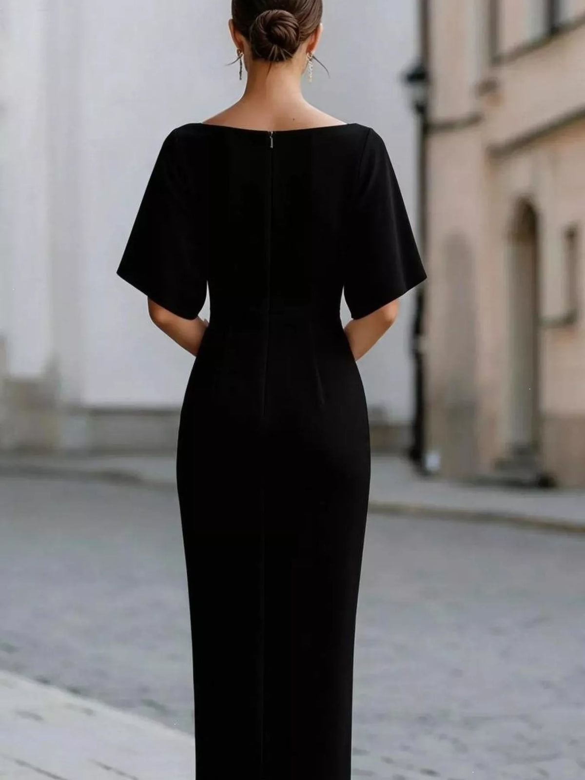 Half Sleeve Boat Neck Midi Dress (6)
