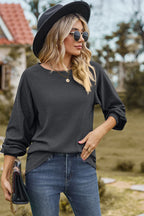 Eyelet Round Neck Long Sleeve T-shirt (14)