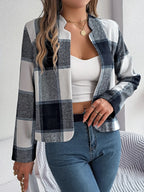 Plaid Open Front Long Sleeve Jacket (3)