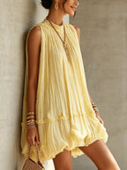 Pleated Mock Neck Sleeveless Mini Dress (5)