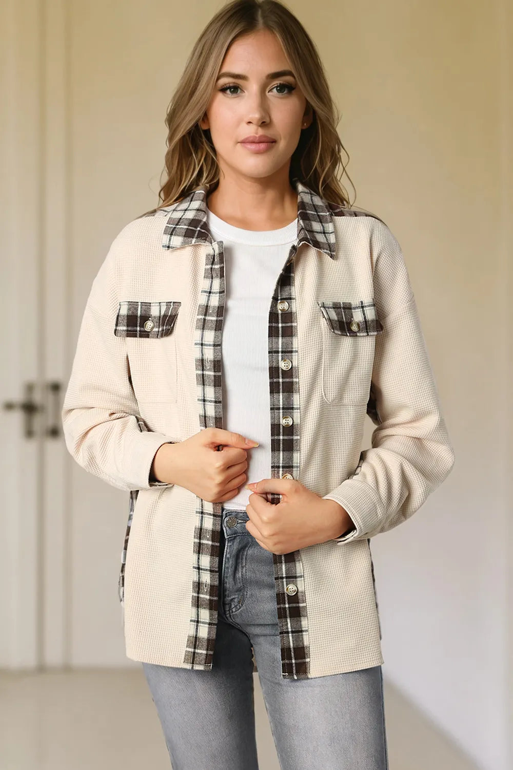 Plaid Button Down Collared Jacket (19)