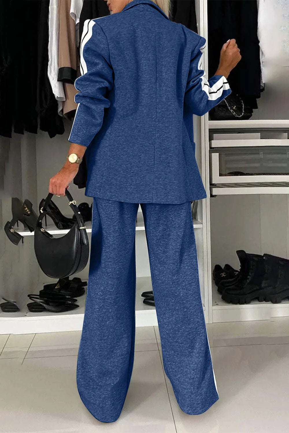 Full Size Contrast Lapel Collar Top Pants Set (7)