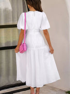 V-neck Puff Sleeve Midi Dress (3)